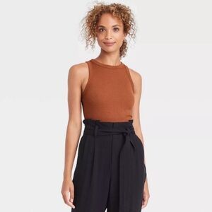 a new day Brown Sleeveless Ribbed bodysuit
